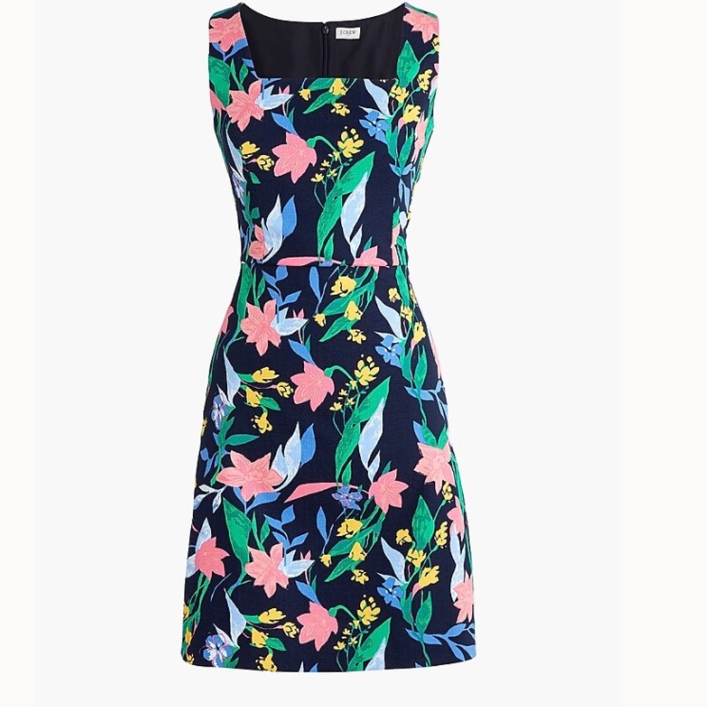 J. Crew Navy Floral Dress Women’s Size 10 Floral basketweave square-neck dress